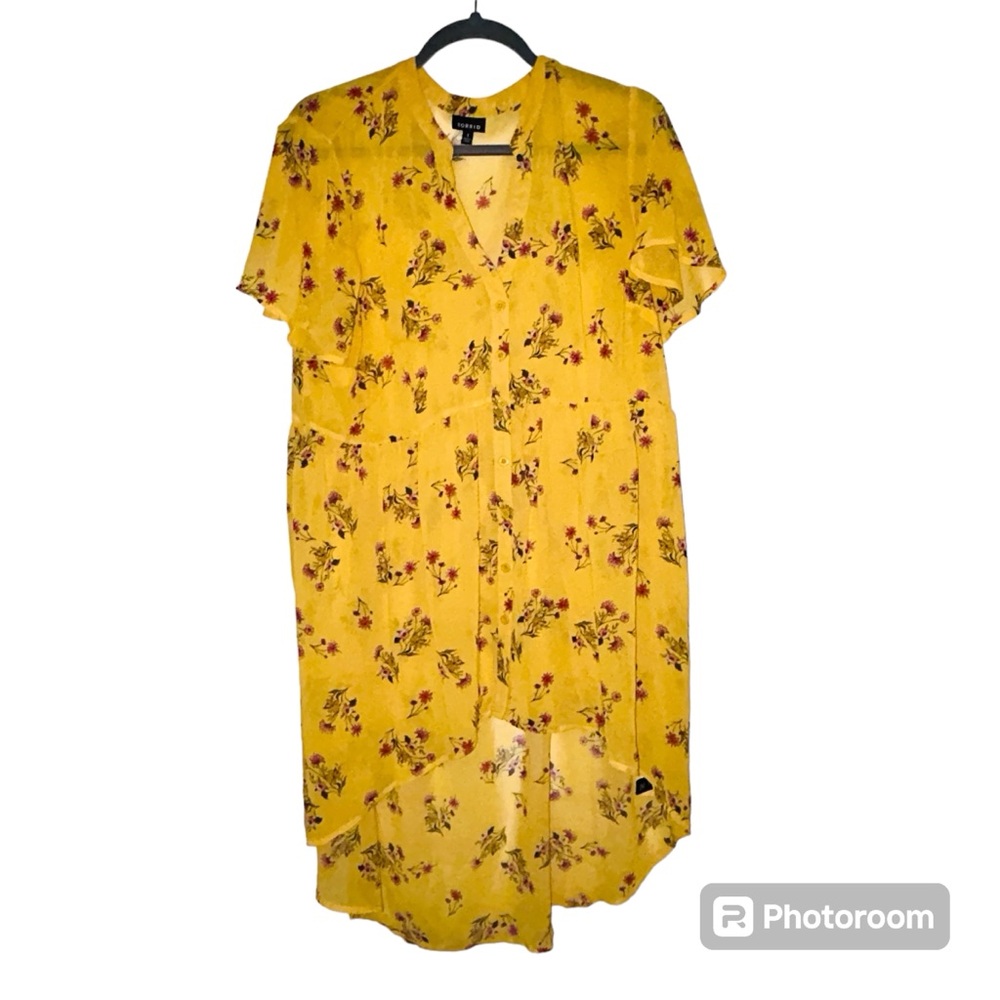 Torrid Yellow Floral Sheer Tunic Bathing Suit Cover Up Flowy Lightweight Top XL
